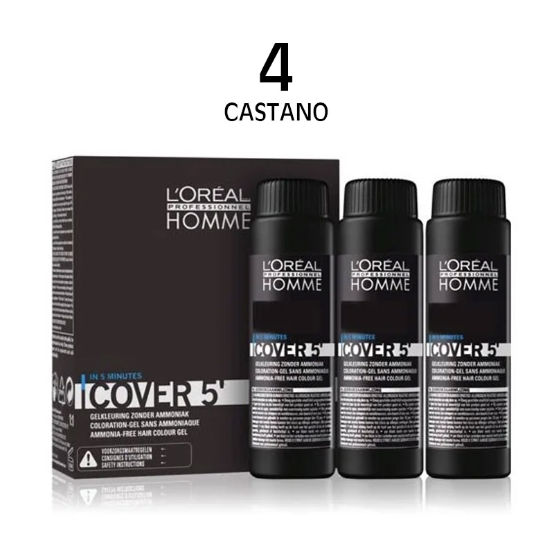 Immagine di Cover 5' Colore senza ammoniaca 4 castano 3x50ml - L'Oréal Professionnel Homme